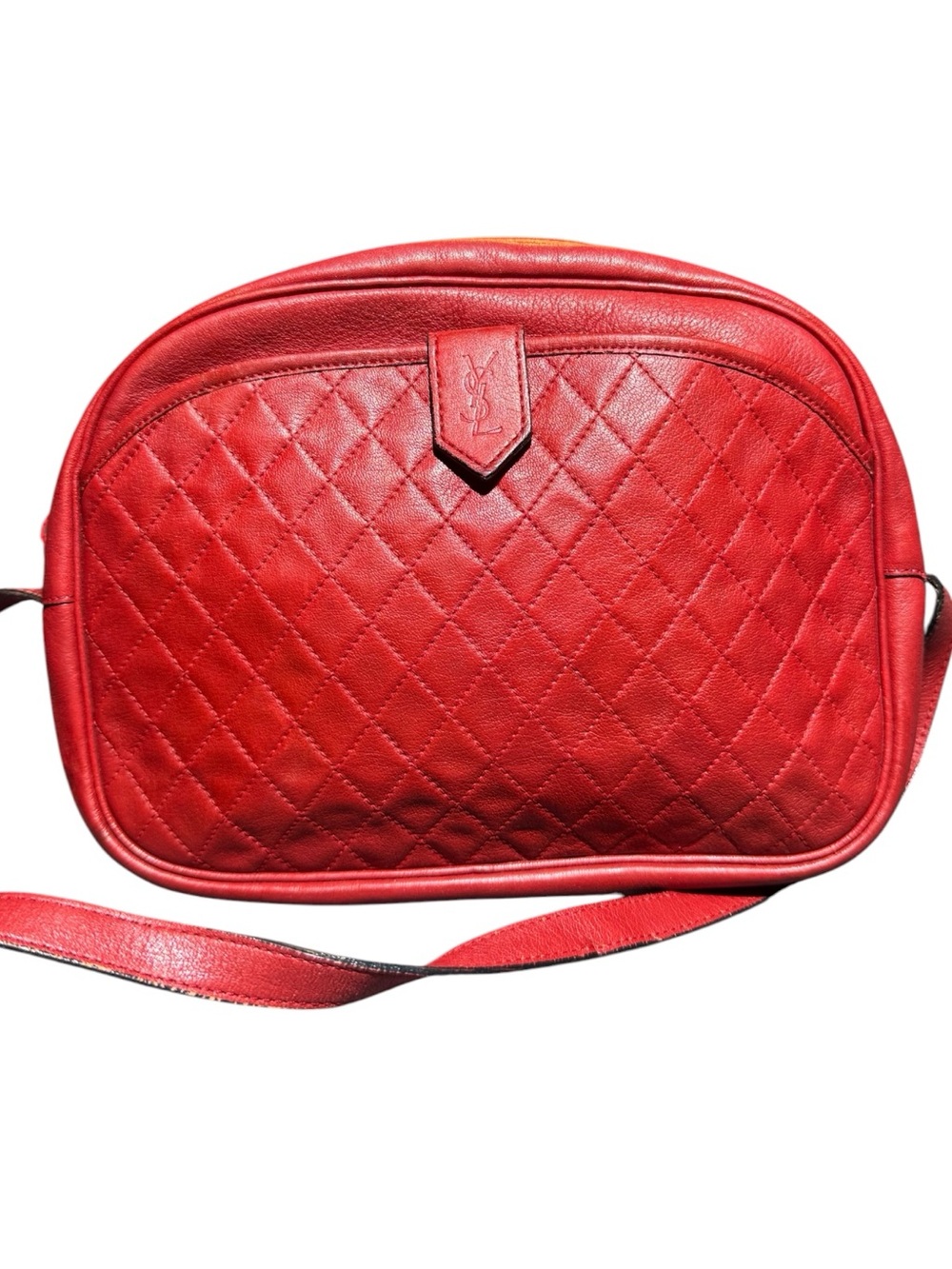 Yves Saint Laurent Red Quilted Leather Vintage YSL Victoire Camera Bag Auth